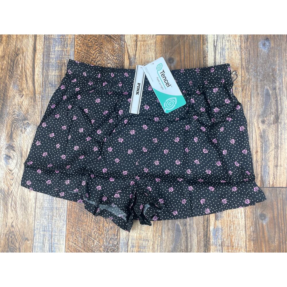 VS Pink Women's XS Black Pink Lyocell Polyester Silky Sleep Boxy Pajama Shorts